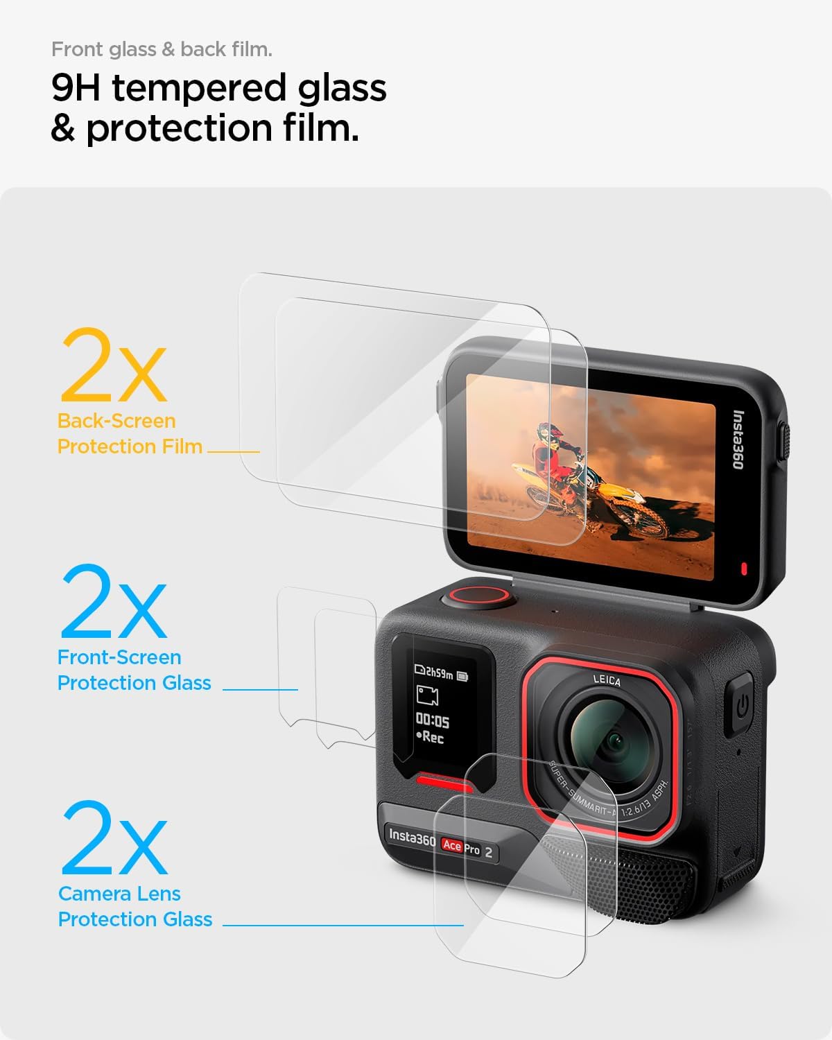 Detalle de Protection écran et objectif en verre trempé Spigen Glas.tR Slim pour Insta360 Ace Pro 2 (lot de 6 pièces)