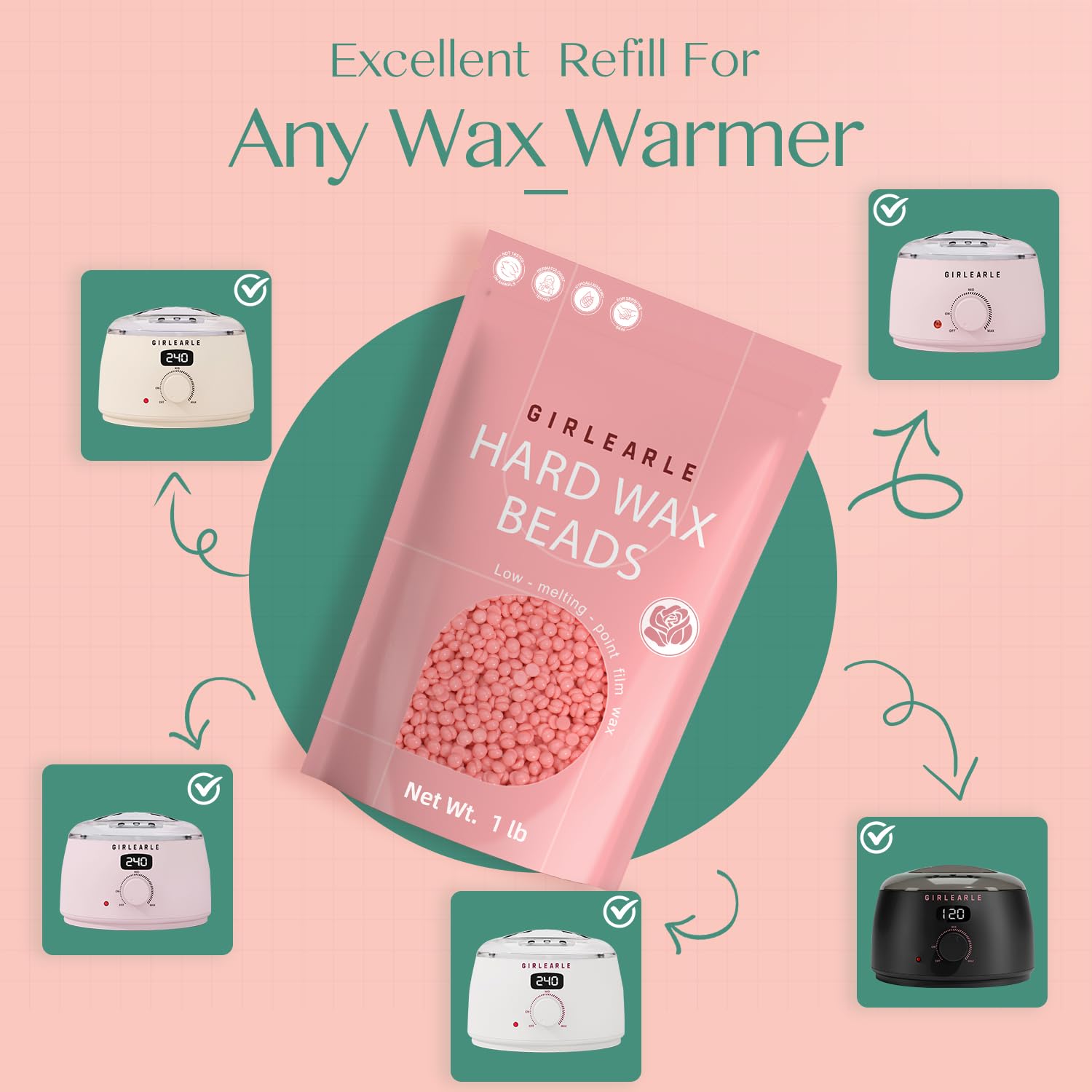 Thumbnail 6 de GIRLEARLE 1lb Rose Formula Hard Wax Beads for Sensitive Skin – At-Home Hair Removal for Face, Body & Bikini