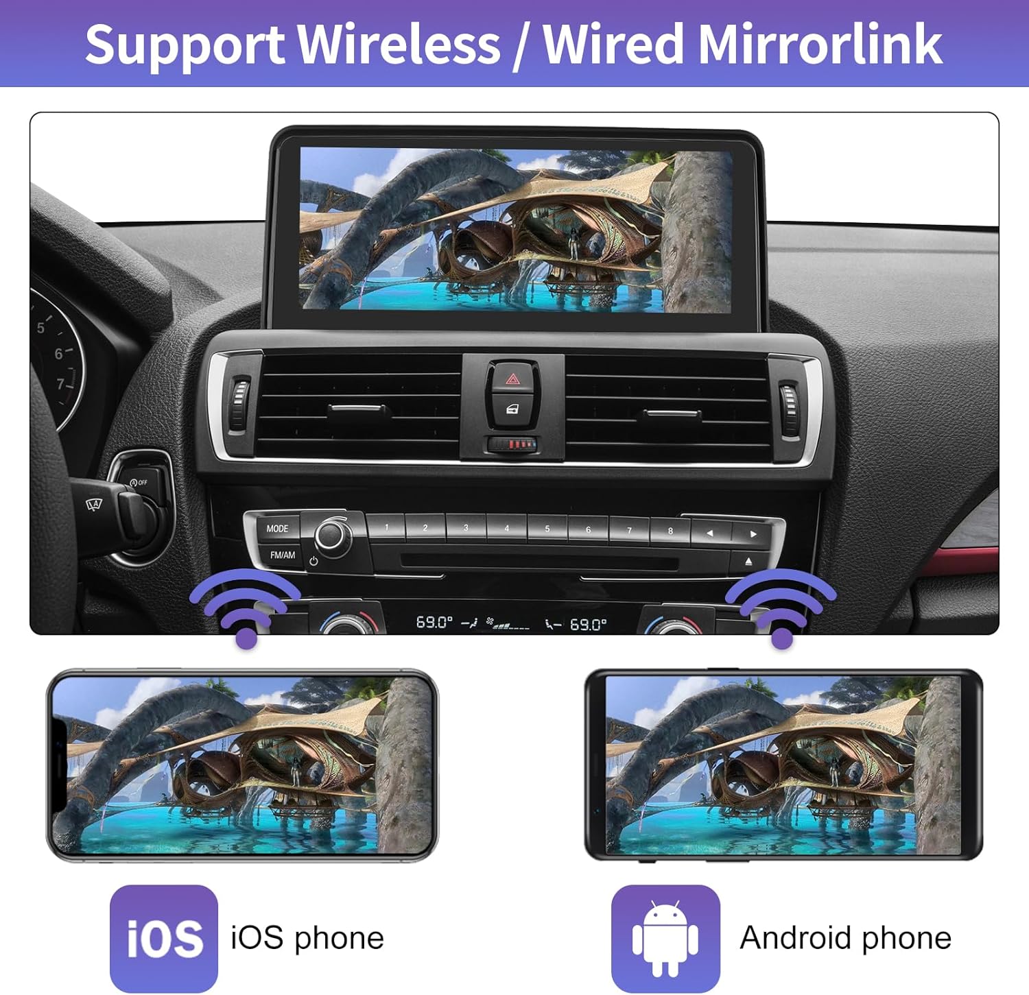 Detalle 2 de Road Top Wireless CarPlay & Android Auto 10.25-inch Car Stereo for BMW 1 & 2 Series (2013–2015, NBT/LVDS 6-pin)