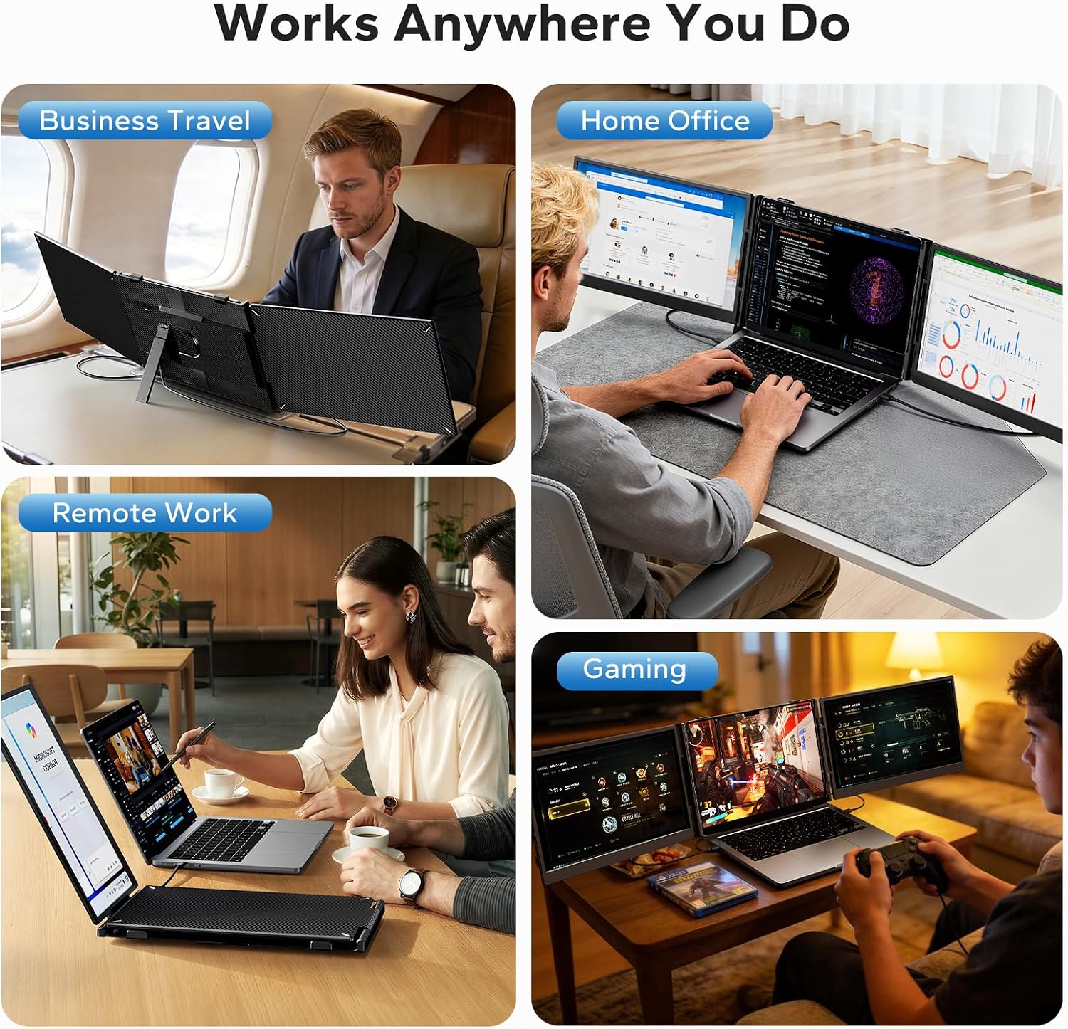 Thumbnail 6 de Laptop Screen Extender: Triple 14"-14" to 17.3" USB-C Portable Monitor for On-the-Go Multi-Tasking