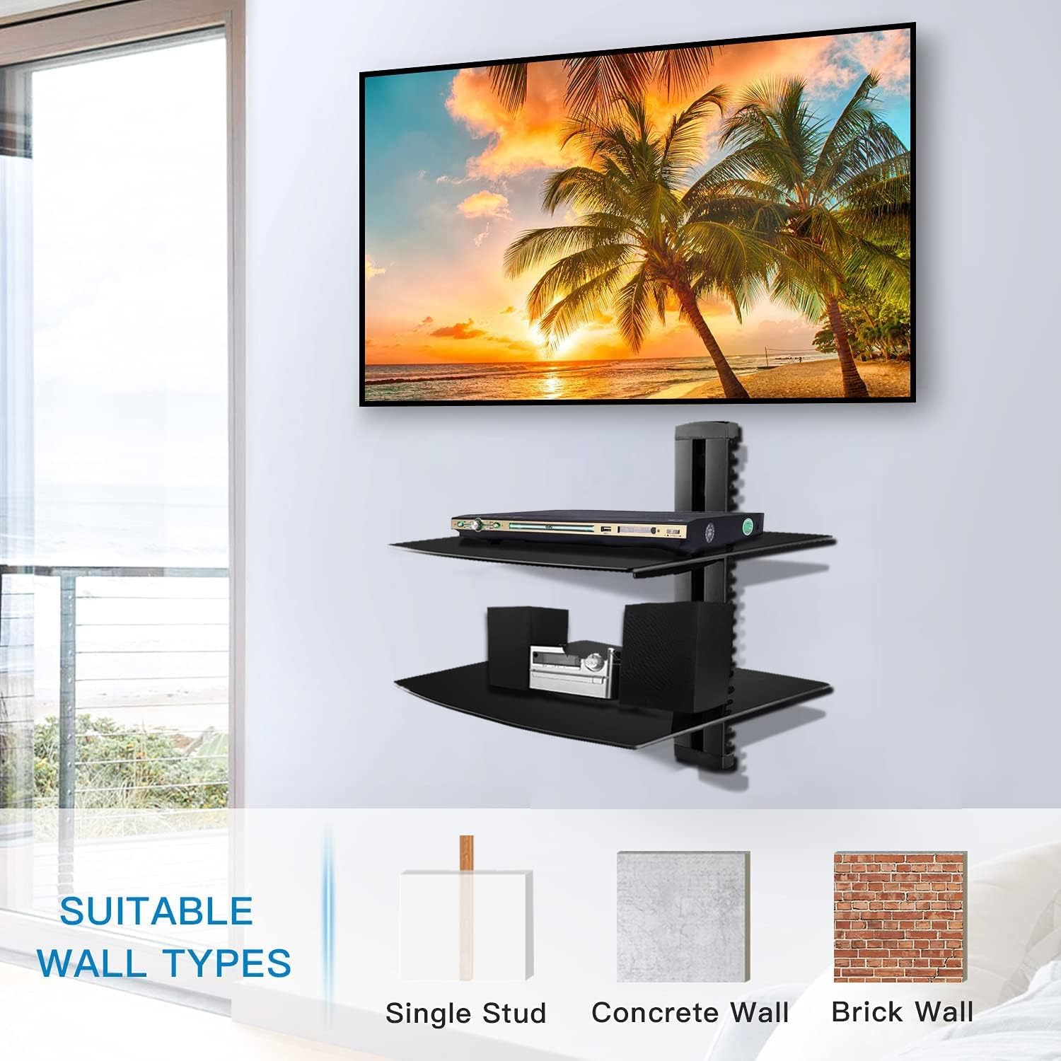 Thumbnail 3 de Suptek CS202 Floating Wall Shelf Bracket with Tempered Glass (2 shelves) for AV devices, black