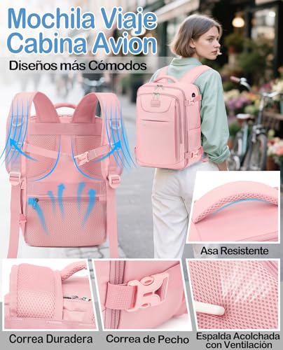 Thumbnail 4 de LYNXCHER Mochila-Viaje Cabina 40x20x25 cm. 20L para Ryanair, 14" portátil, Rosa