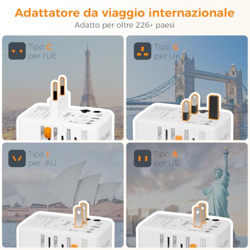 Detalle 2 de TESSAN adattatore universale da viaggio GaN 65 W con 2 USB-A e 2 USB-C