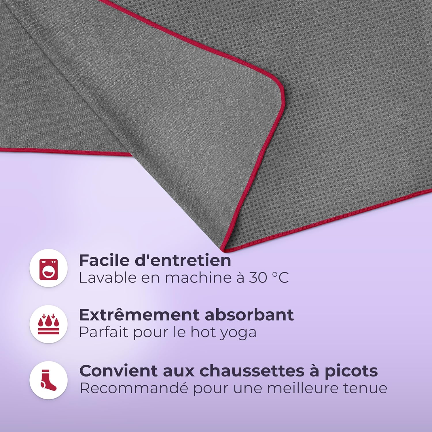 Detalle de NirvanaShape Serviette de Yoga antidérapante (185 x 63 cm) — hygiénique et polyvalente