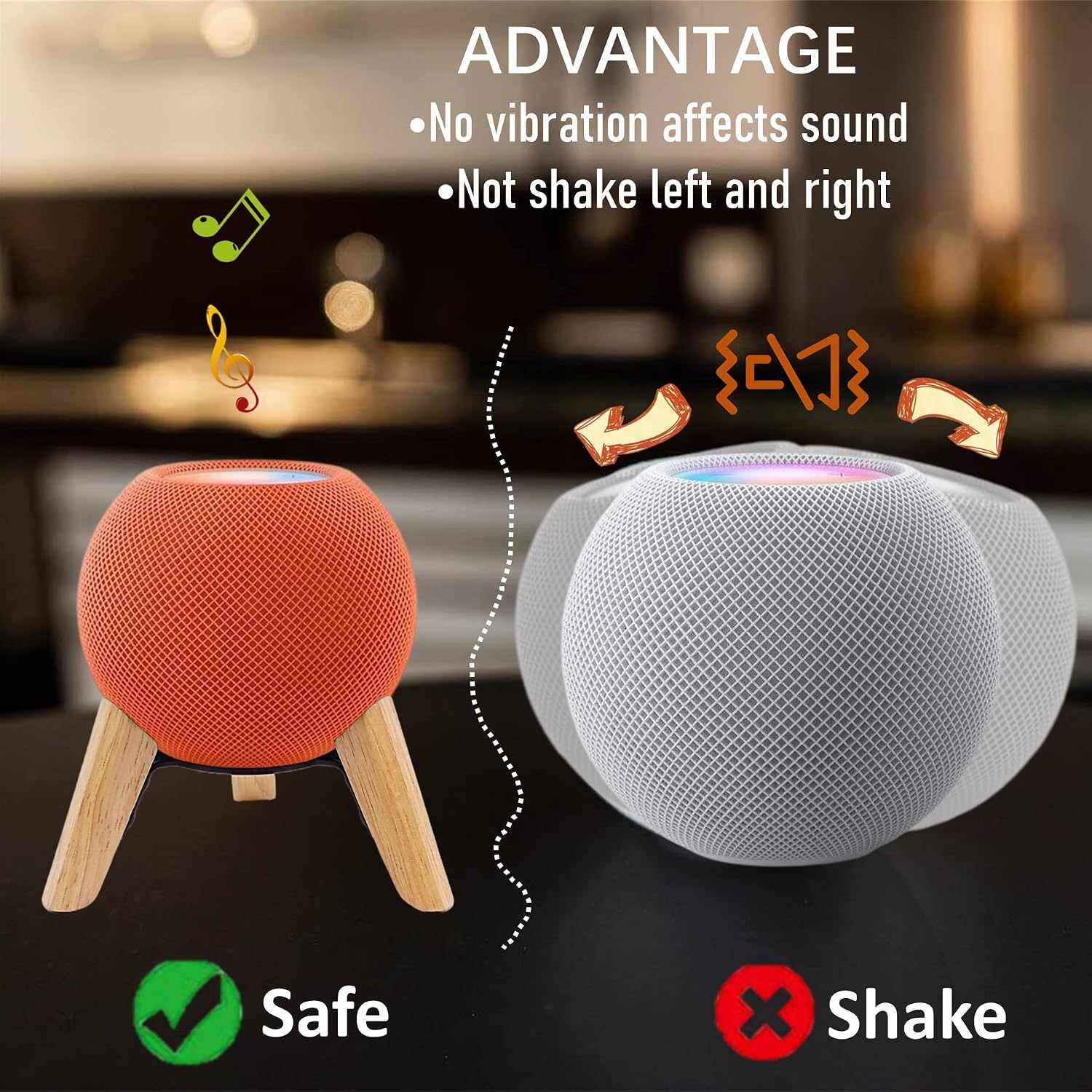 Detalle 1 de Counlisha HomePod mini用木製スタンド ホワイトオーク・金属フレーム・滑り止めパッド付き