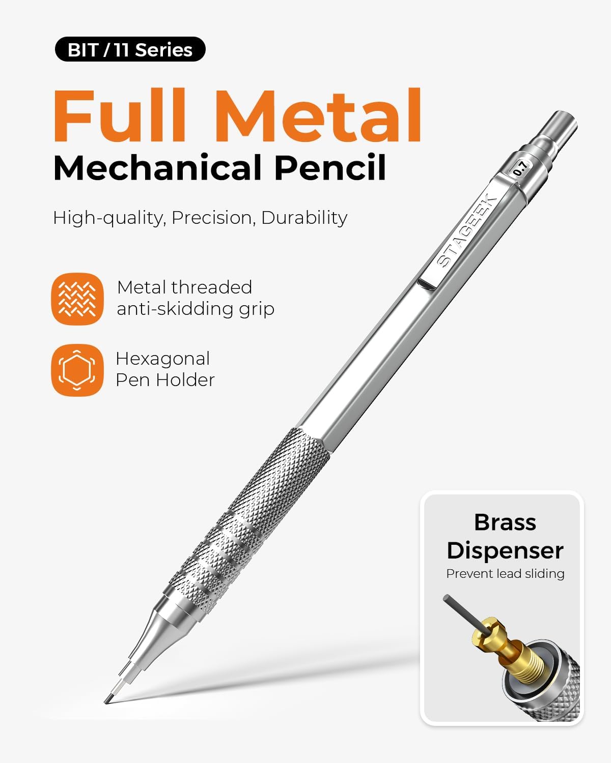 Thumbnail 1 de STAGEEK 6-Stück Druckbleistift-Set mit Ledertasche – Metallgehäuse, 0,5/0,7/0,9/2,0 mm, 16 Minenröhrchen, Farbnachfüllungen