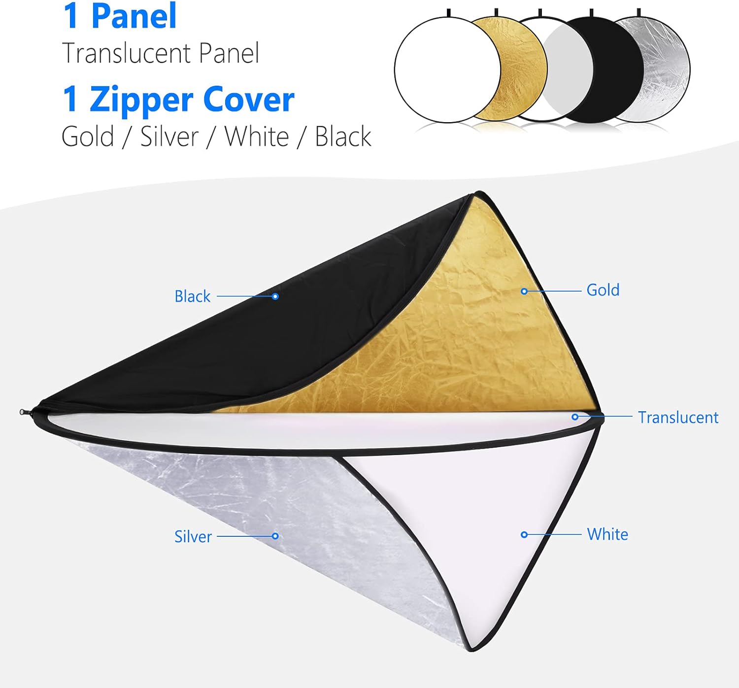 Thumbnail 2 de NEEWER réflecteur 5 en 1 60 x 60 cm (22 pouces) pliable et diffusant