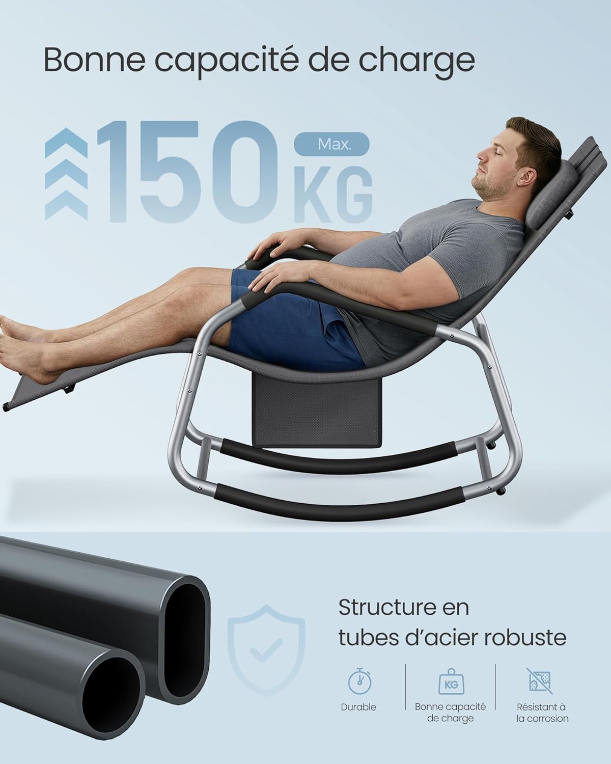 Thumbnail 5 de SONGMICS Fauteuil à Bascule Gris GCB230GZ02