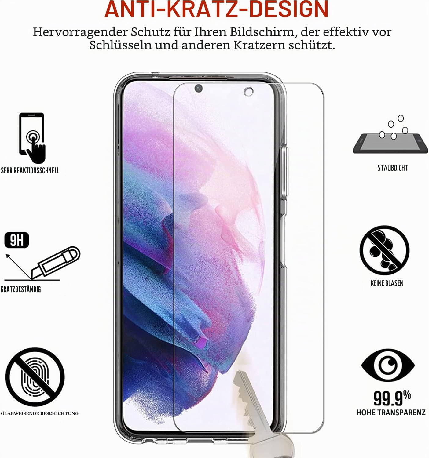 Detalle de ivoler Schutzset für Galaxy S22 5G — Transparentes TPU-Silikon Case mit 2 Glasfolien