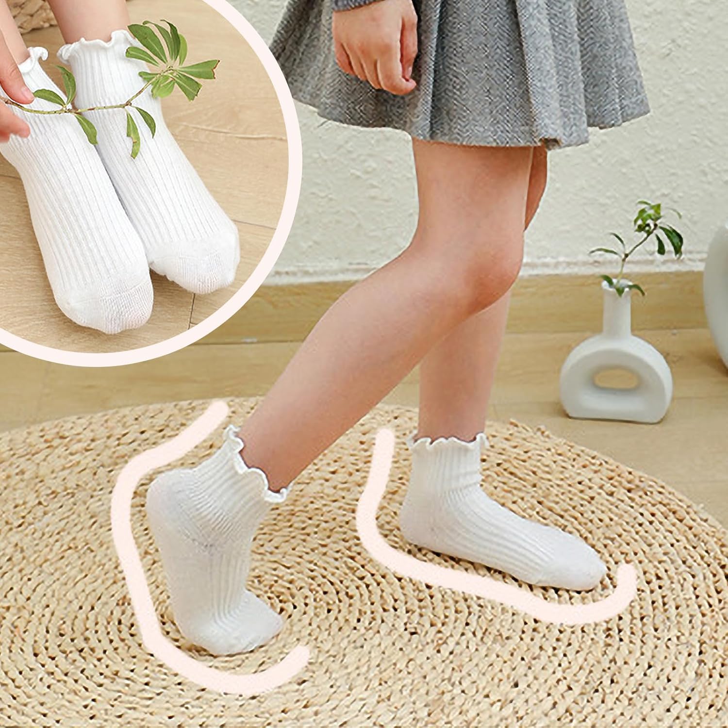 Detalle de DRESHOW Infant Ruffle Lace Non-slip Socks for Babes: 6-Pack Plain Frilly Baby Socks