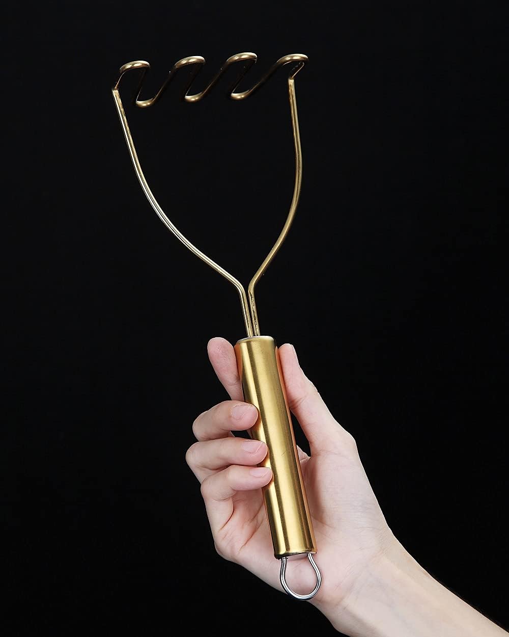 Detalle 2 de HOMQUEN gouden aardappelstamper van roestvrij staal, 9,6 inch