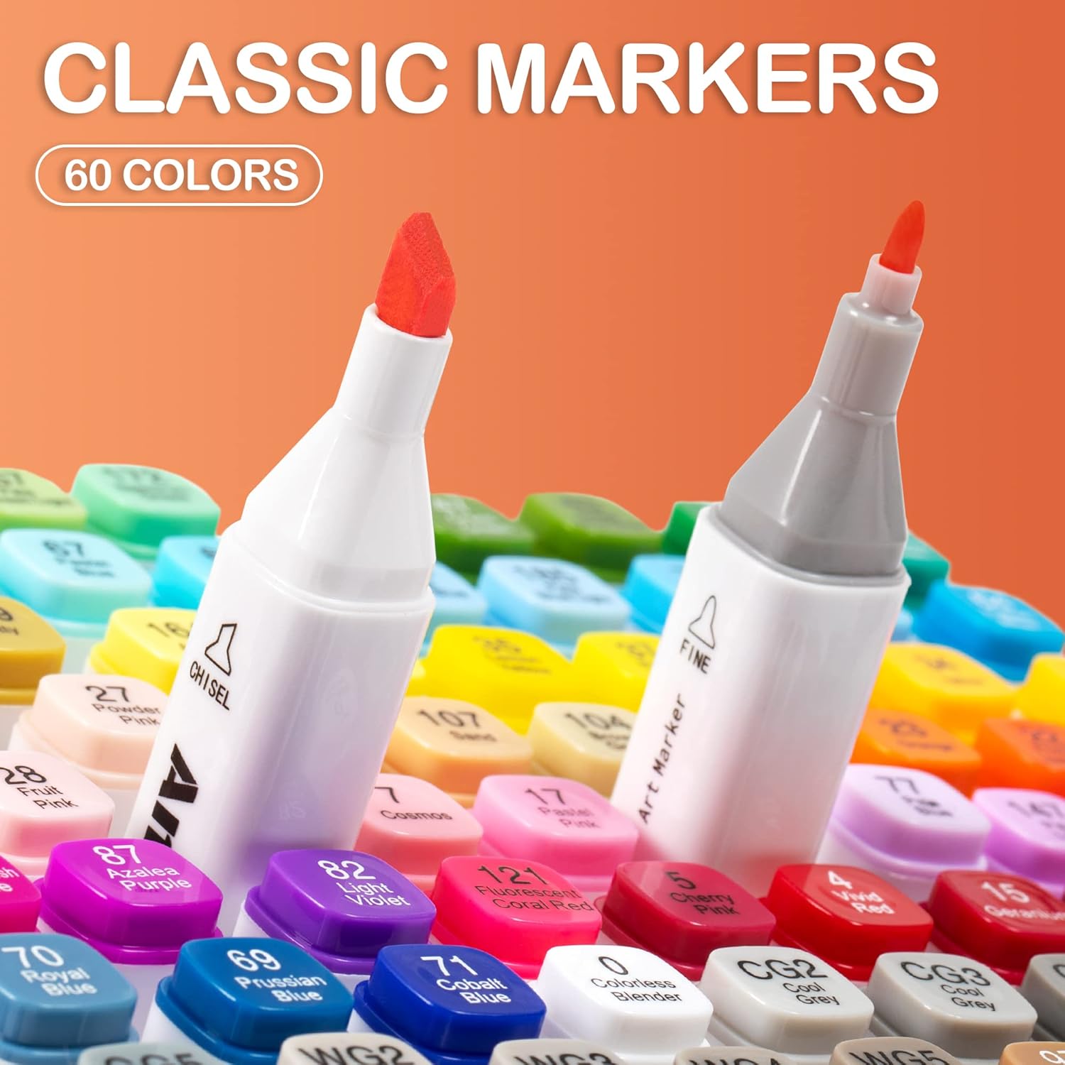 Thumbnail 1 de AnyMark Feutres alcool 60 couleurs: ensemble double pointe pour dessin et coloriage