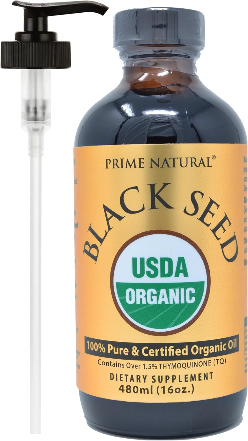 Detalle de PRIME NATURAL Organic Black Seed Oil, Cold-Pressed, 16 oz