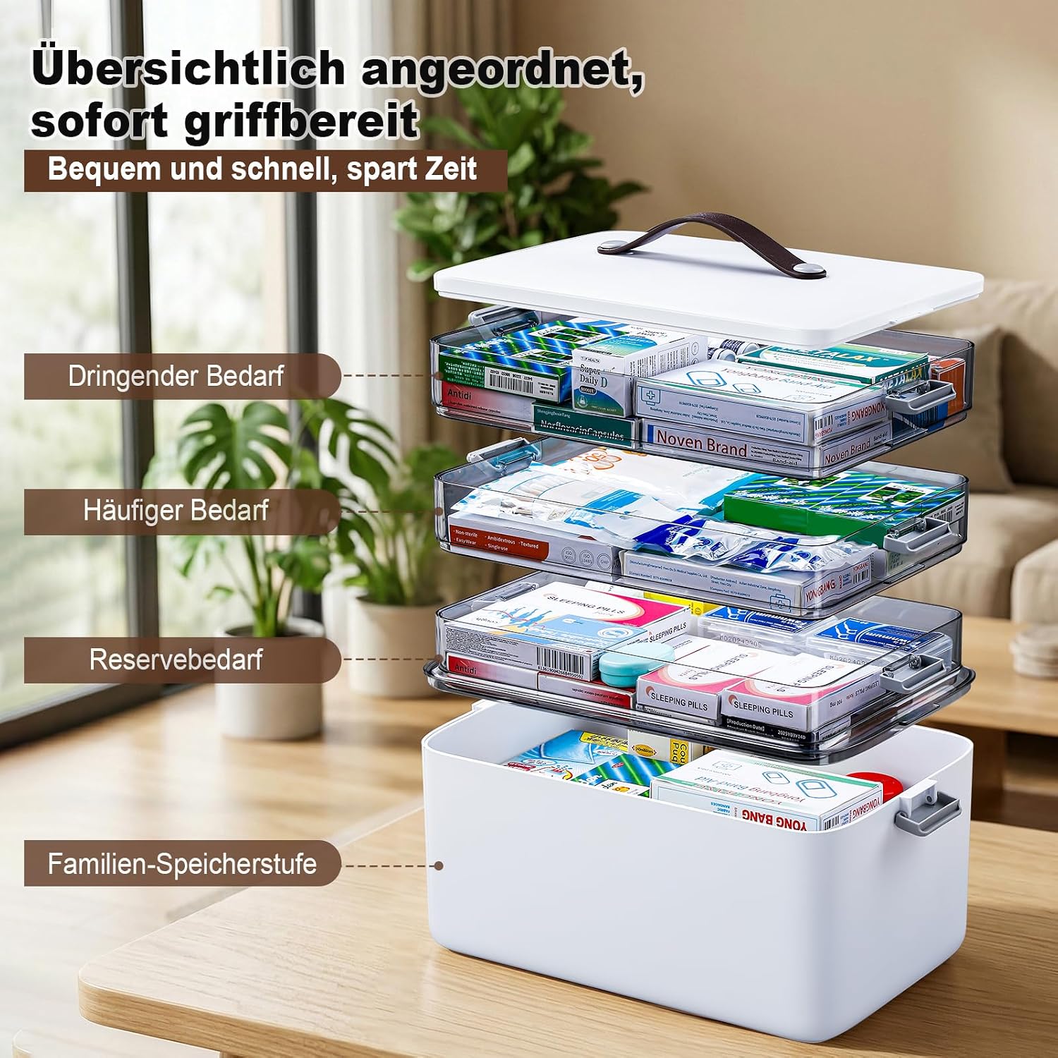 Thumbnail 2 de IMHO 4-stöckige Medizin Organizer Box – modulare Aufbewahrung mit Ledergriffen