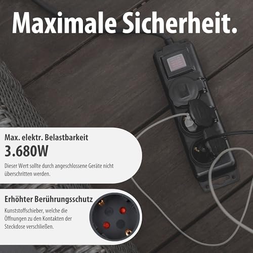 Detalle 2 de Brennenstuhl Steckdosenverteiler IP44 3-Fach – Outdoor-Verteiler mit Schalter