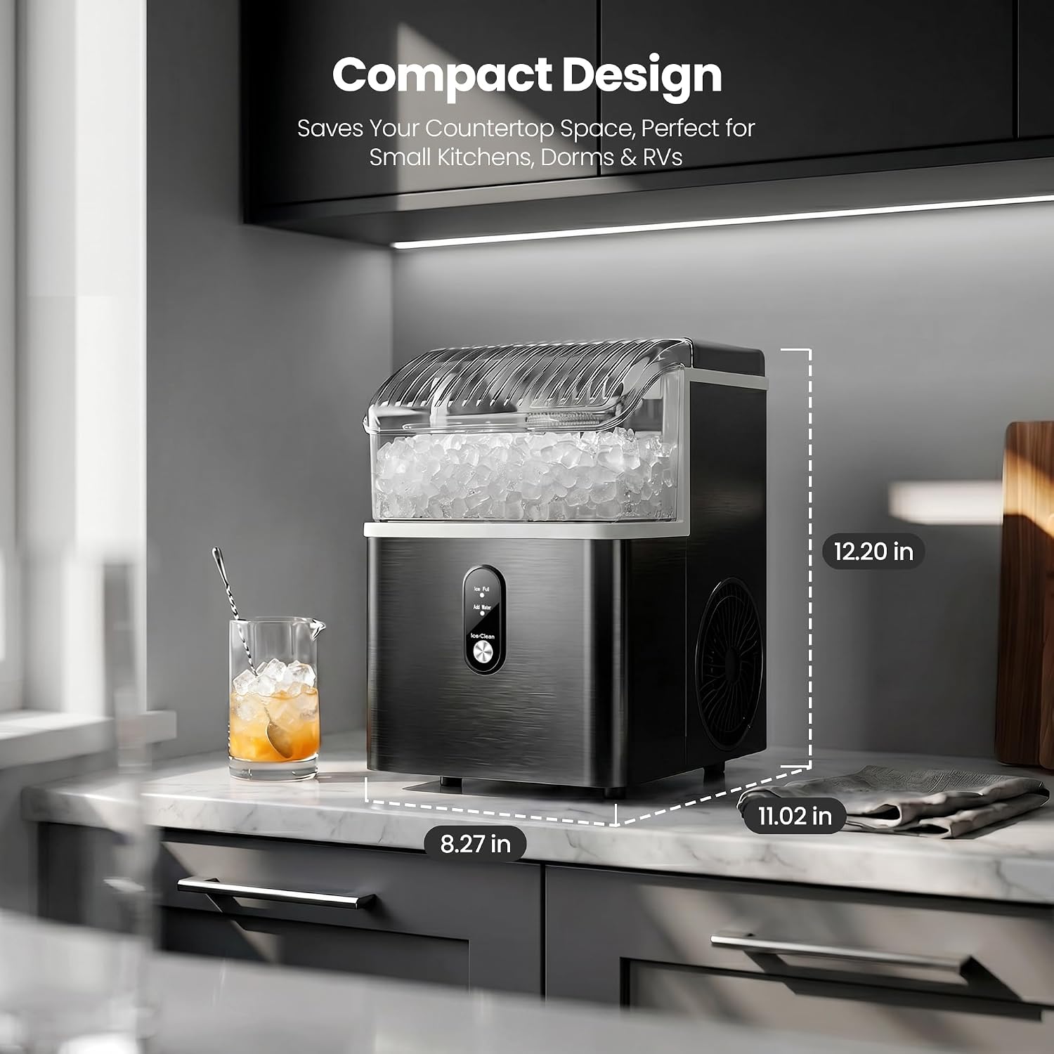 Detalle de Crzoe HZB-15NH/S Nugget Ice Maker, 35 lb Daily Output, Self-Cleaning
