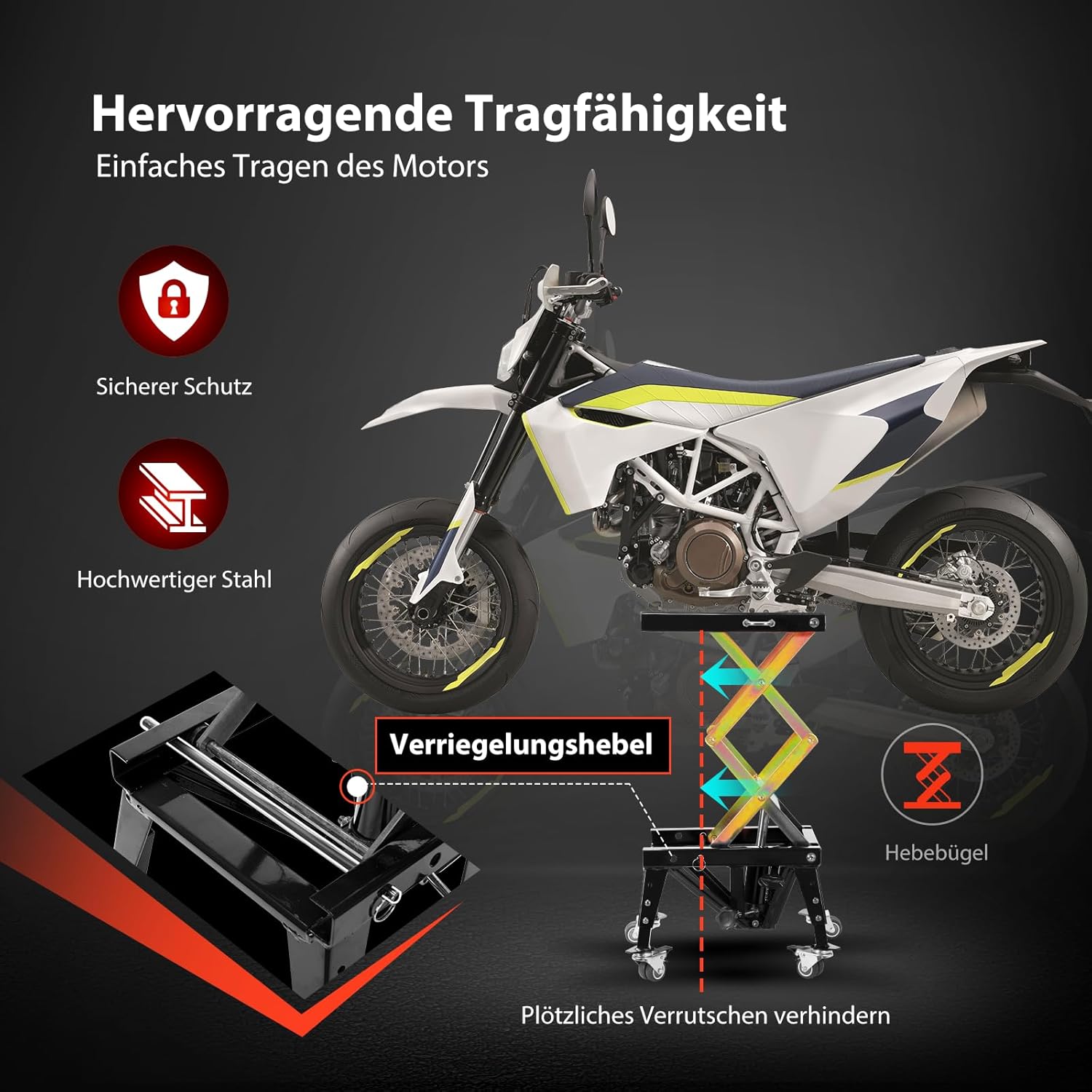 Thumbnail 2 de VIVOHOME Hydraulischer Motorrad-Wagenheber – kompakt, tragbar und sicher bis 160 kg