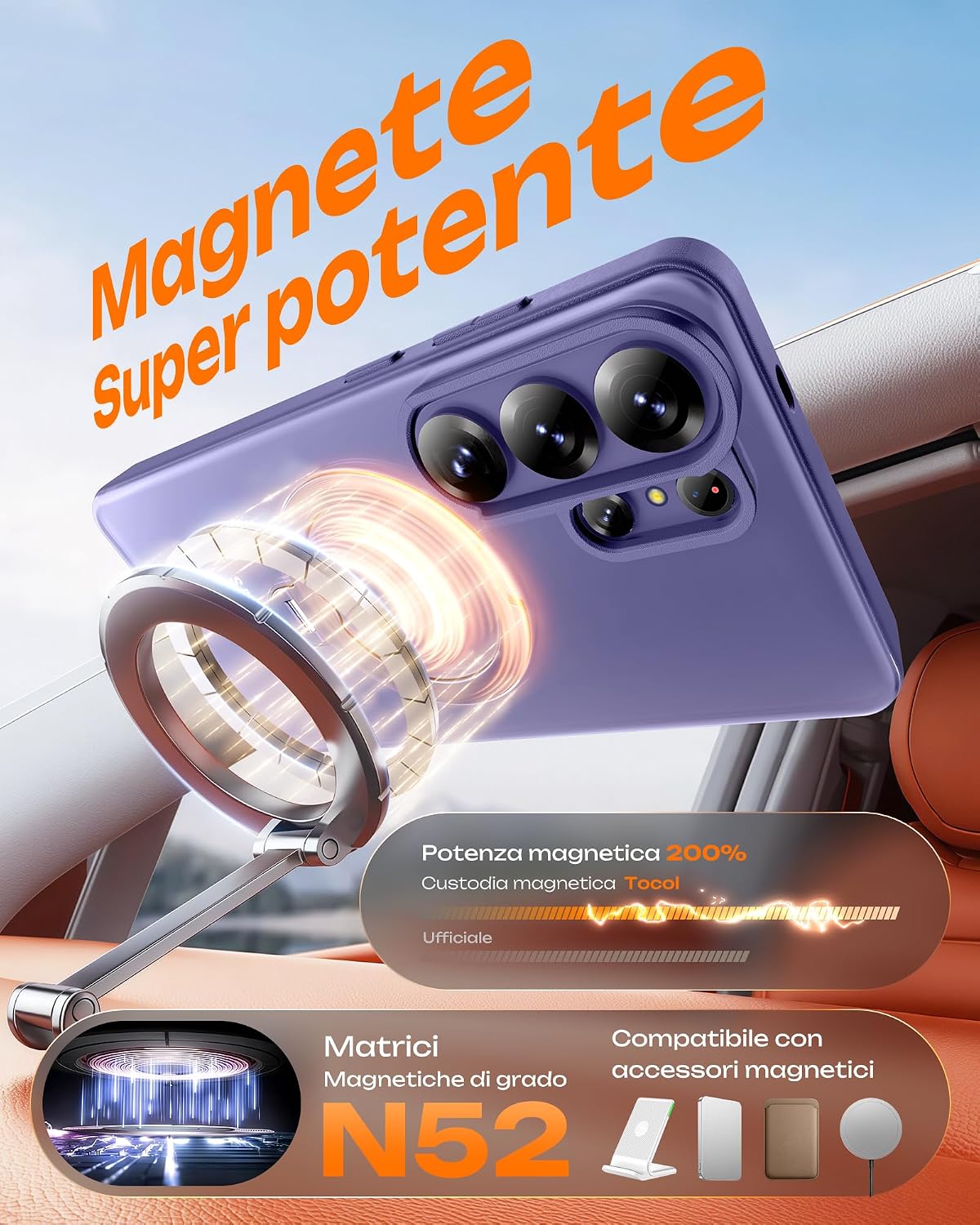 Detalle de TOCOL Cover magnetica con supporto per Samsung Galaxy S26 Ultra 6,9” compatibile MagSafe, viola