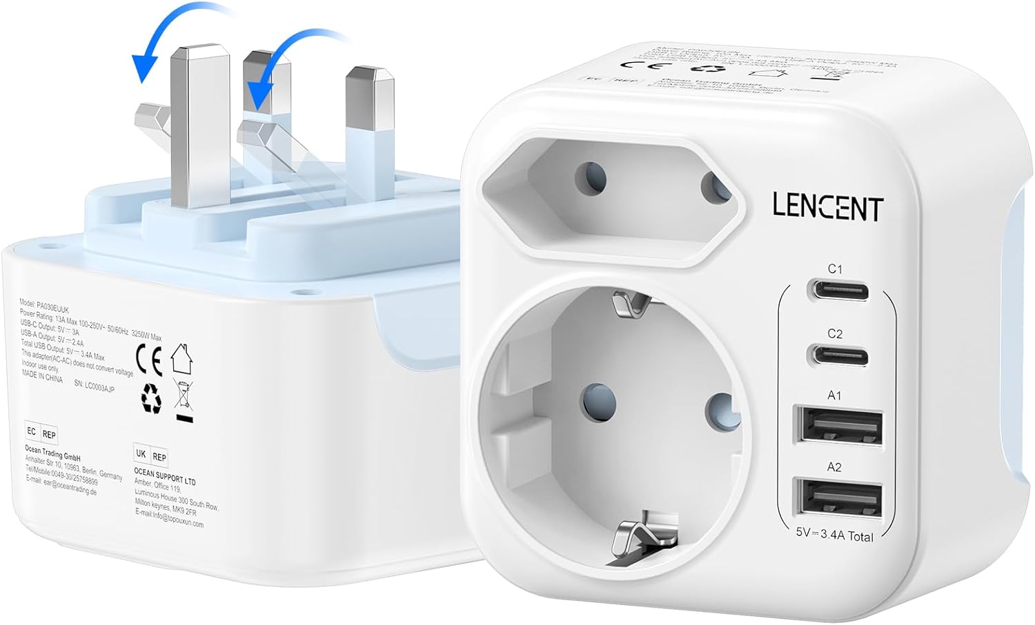 LENCENT Adaptador Enchufe Reino Unido Tipo G 3250W