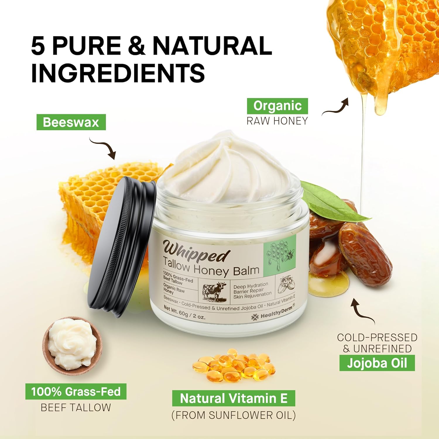 Detalle de Beef Tallow Honey Balm 2oz