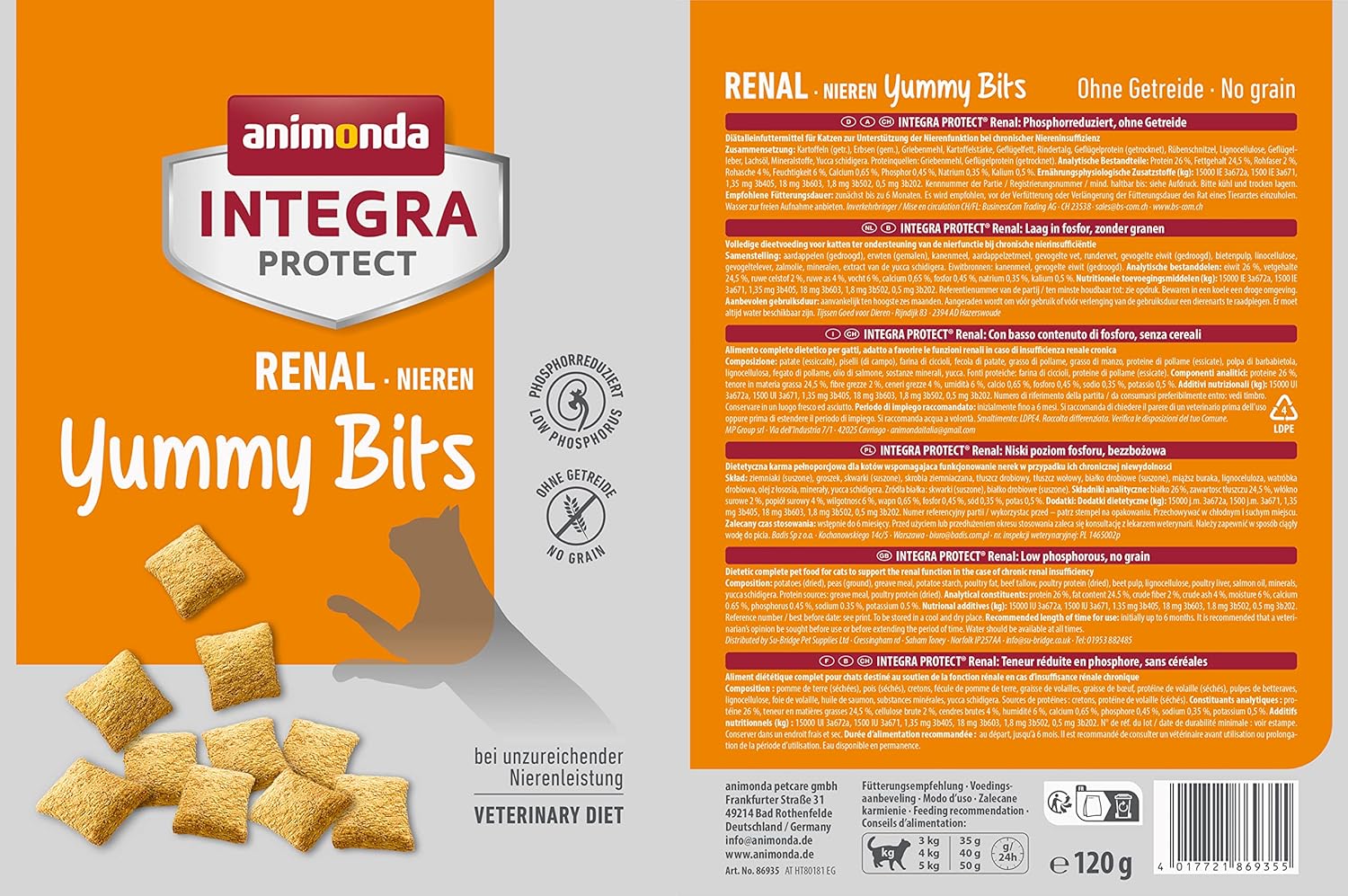 Detalle de animonda INTEGRA PROTECT RENAL Yummy Bits – getreidefreier Katzensnack (6 x 120 g) für Niereninsuffizienz