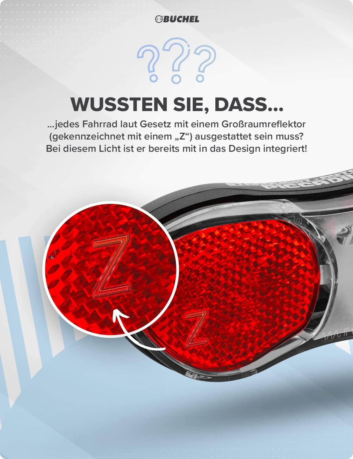 Detalle de Büchel LED Gepäckträgerlicht – Rücklicht für Dynamo- oder E-Bike-Antrieb (StVZO, 80 mm Abstand)