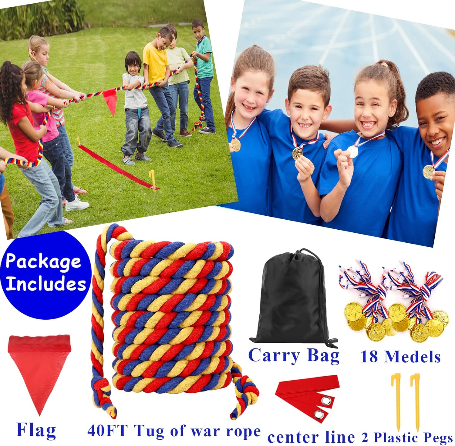 Detalle de WYRJXYB 40ft Tug of War Rope – Outdoor Family Field Day Kit