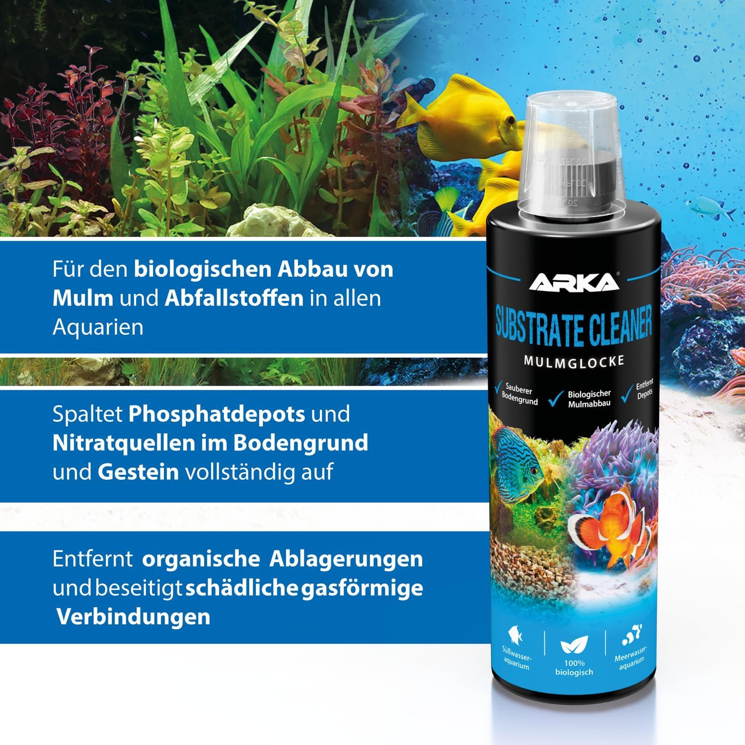 Detalle de Mulmsauger Aquarium 473 ml – ARKA Substrate Cleaner: Flüssiger biologischer Bodengrundreiniger gegen Mulm, Schlamm und Futterreste