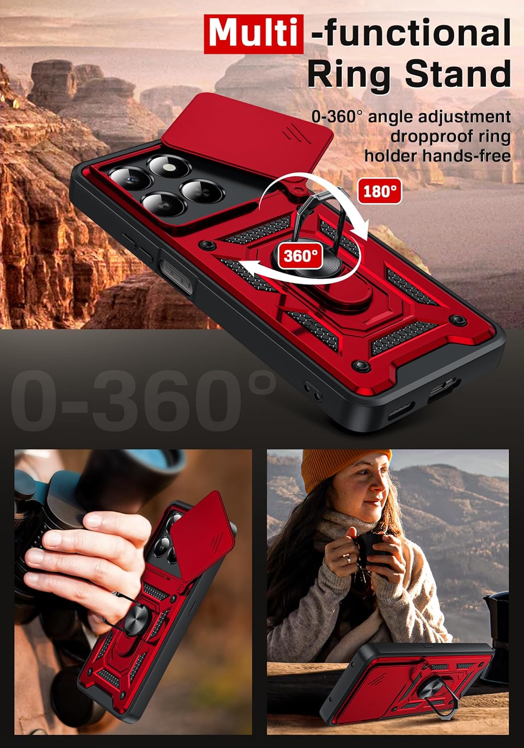 Thumbnail 6 de LeYi rugged case for Honor 400 Smart 5G with sliding camera cover, ring stand & screen protectors