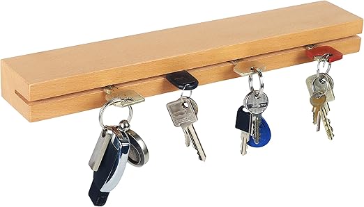 Detalle de RICOO Llavero de madera de roble con estante y barra 🗝