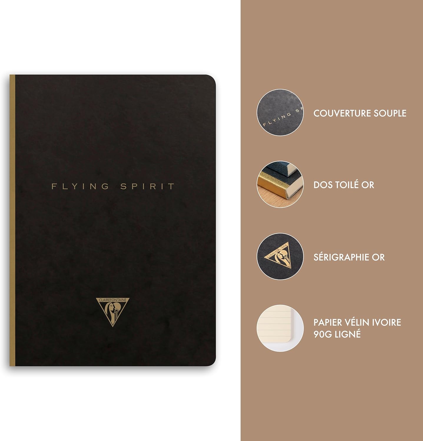 Thumbnail 4 de Clairefontaine 102546C – Paquet de 5 carnets Flying Spirit 192 pages ivoire, 14,8x21 cm, couverture noire avec finition or
