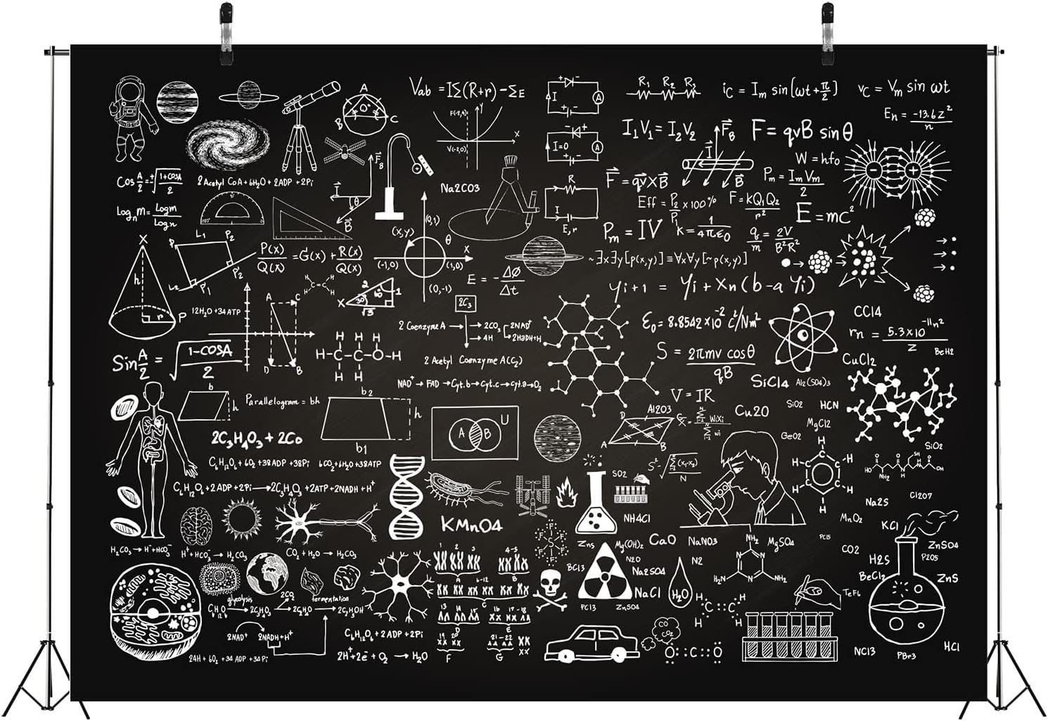 Detalle 2 de BELECO 1.5x1m Fabric Science Theme Blackboard Backdrop (Classroom, Chemistry, Maths & Physics)