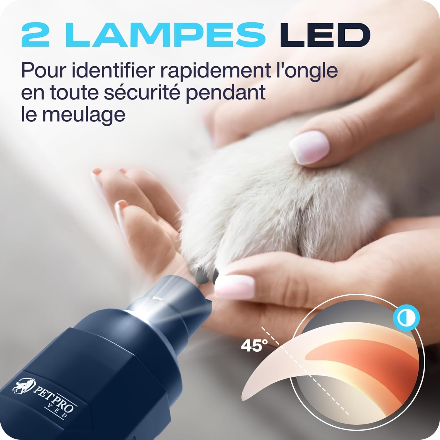 Detalle de PetProved Lime pour Ongles – Lime électrique sans fil pour chien et chat, LED et 2 vitesses