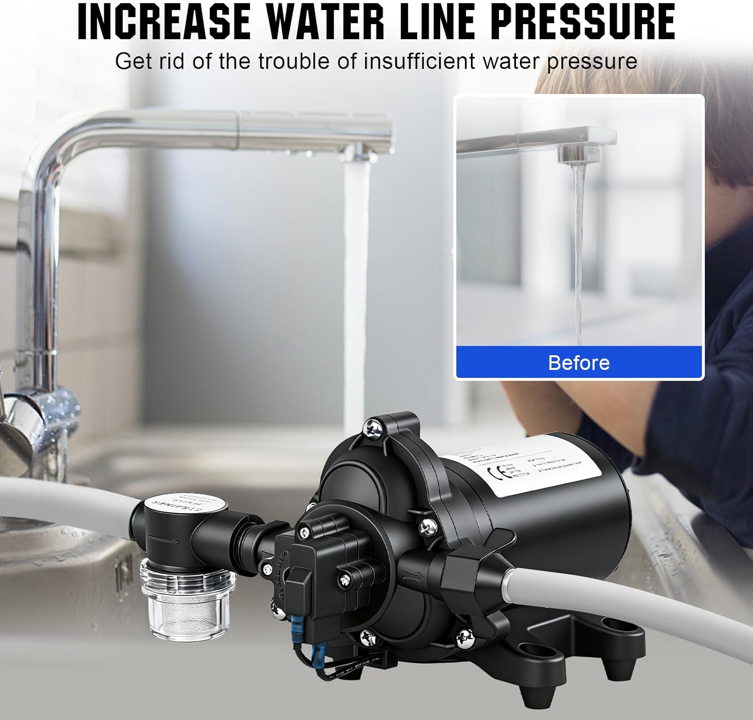 Thumbnail 5 de ECO-WORTHY 33-Series Industrial Diaphragm Water Pressure Pump (110V AC, 4.0GPM, 50PSI) for RV, Marine & Irrigation