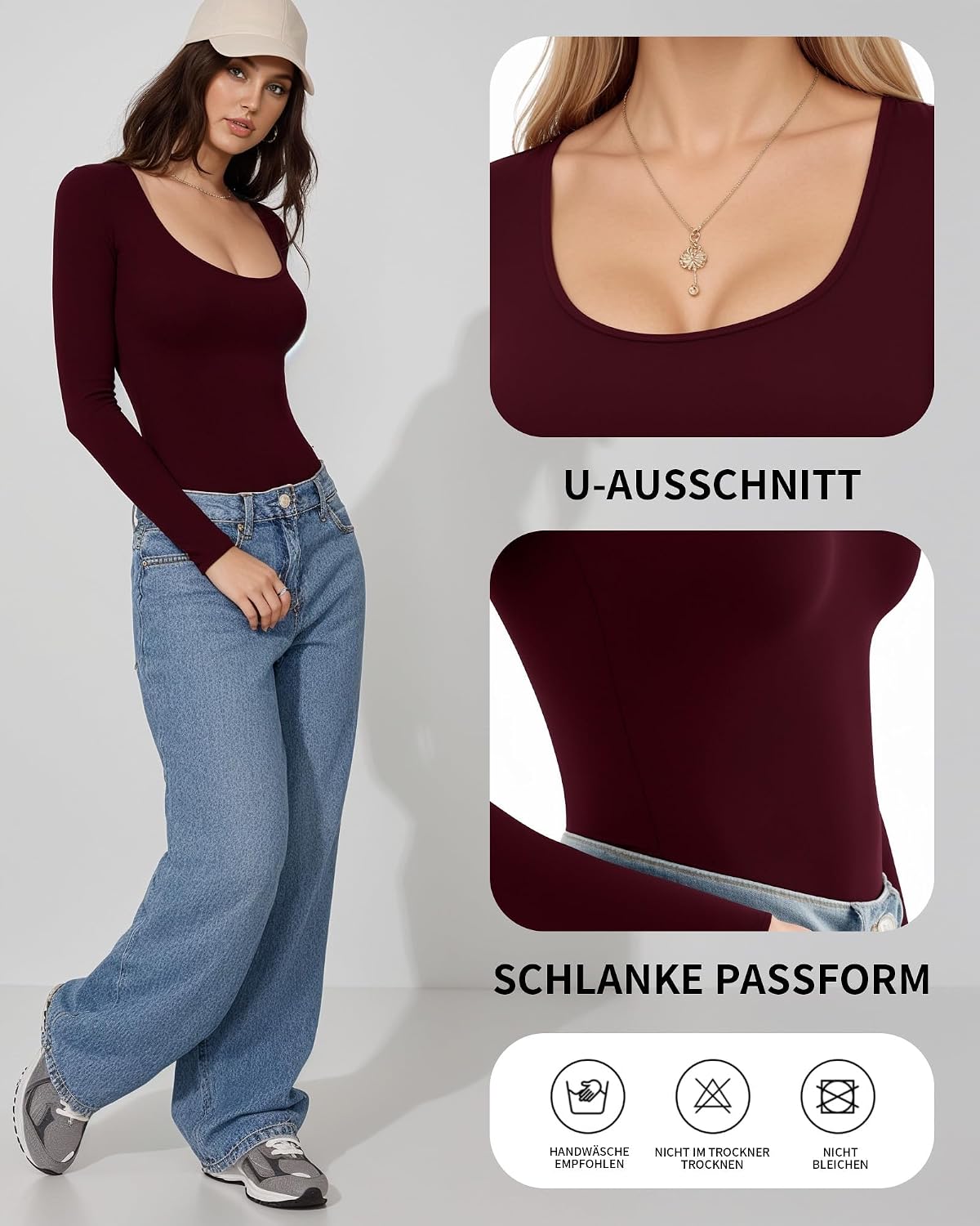Detalle 2 de ALGALAROUND Women's Long Sleeve Scoop Neck Top — Slim Fit Casual to Everyday Winter Tee