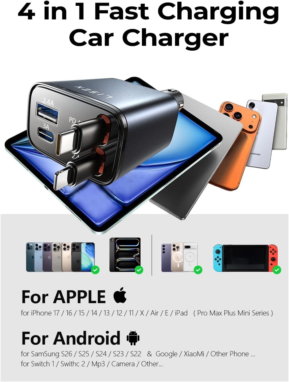 Thumbnail 6 de LISEN 69W USB-C Car Charger for iPhone and Samsung