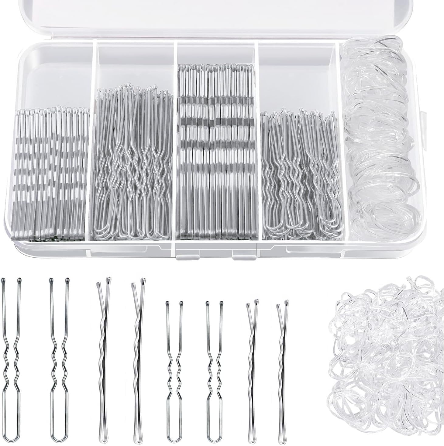 Set Xynovate da 300 forcine per capelli, mollette e fermagli invisibili con cerchietti trasparenti