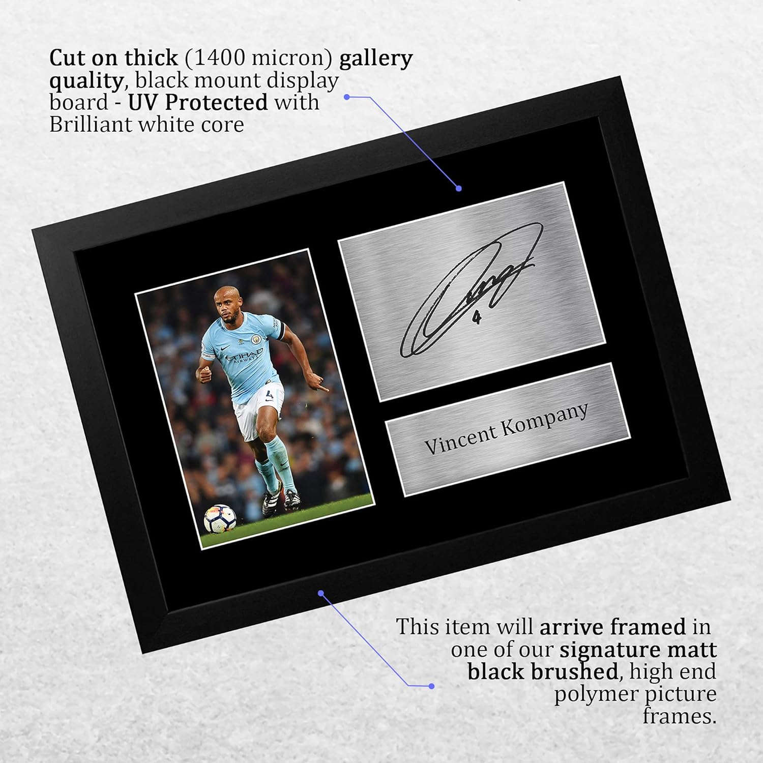 Thumbnail 2 de HWC Trading Vincent Kompany signed framed A4 gift print (Manchester City) display