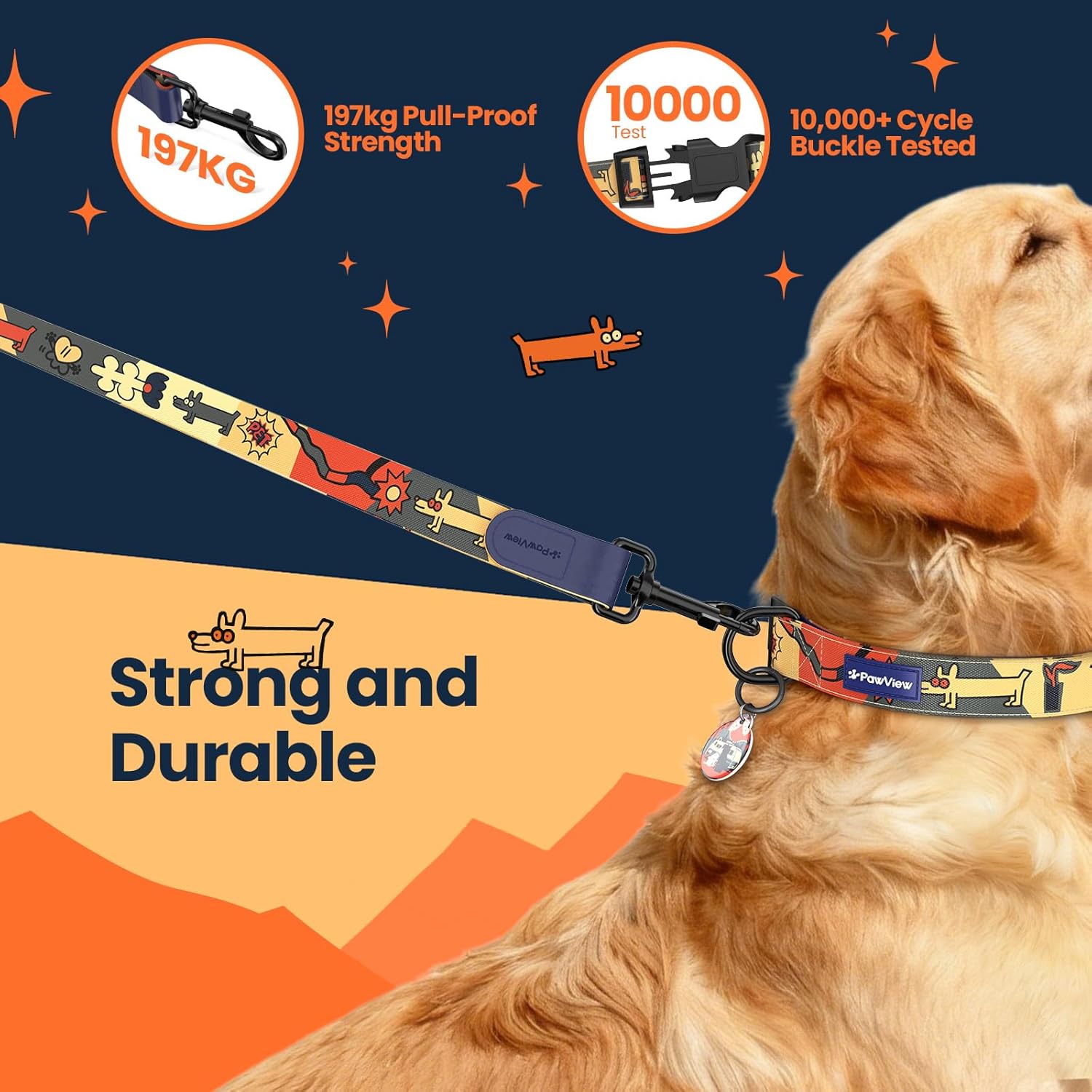 Thumbnail 4 de PawView Dog Collar and Leash Set with QR Code Tag (Adjustable Polyester Collar and Padded Neoprene Lead)