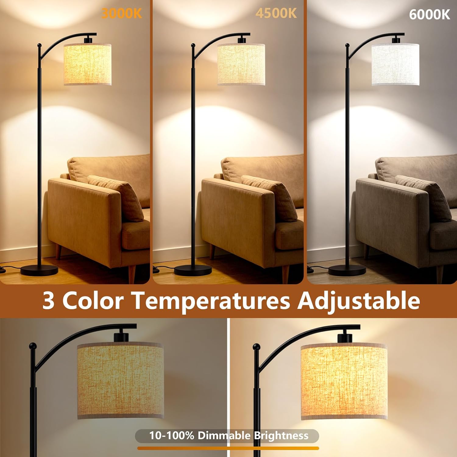 Detalle de SANGFOR XLGZ-L1-001BK Floor Lamp, Dimmable LED with Linen Shade