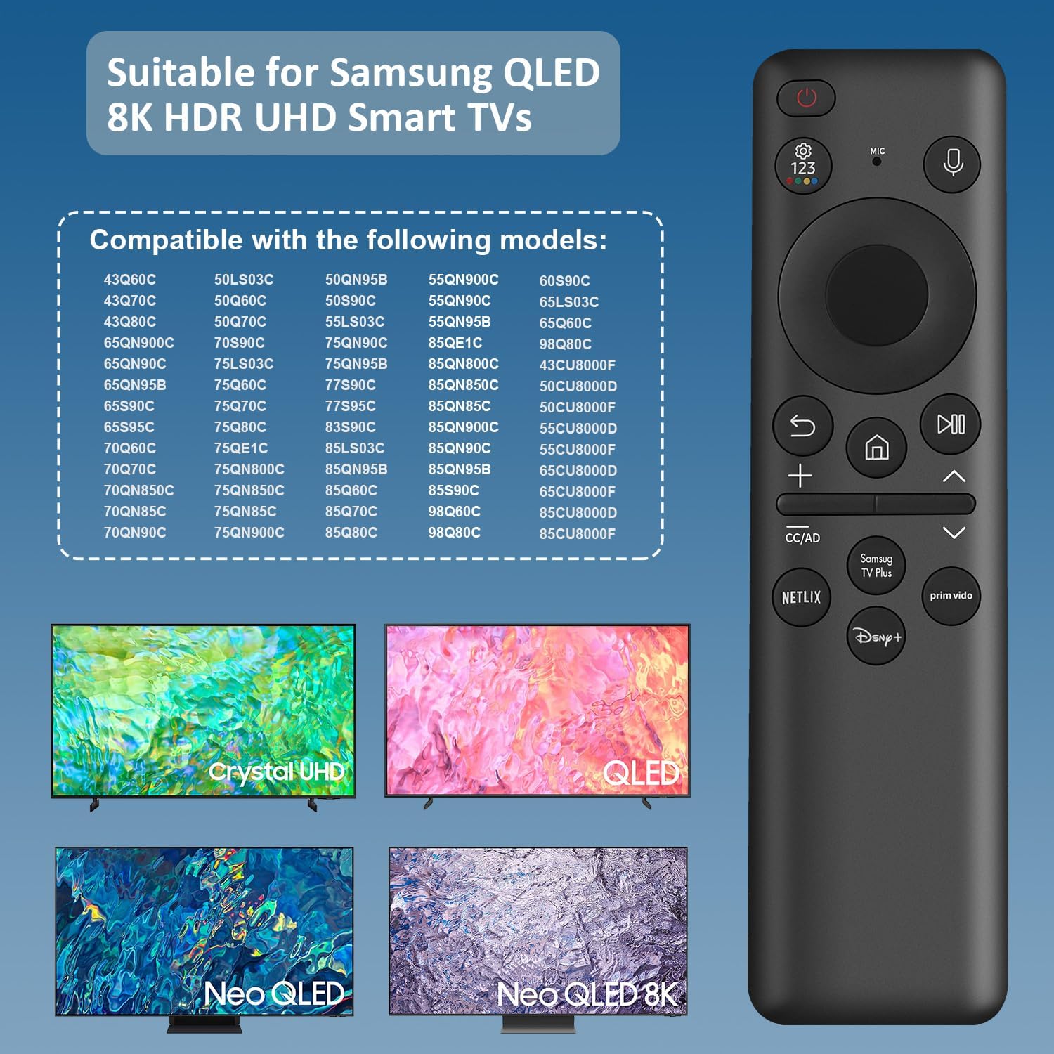 Detalle 2 de Rechargeable Voice Remote for Samsung Smart TV (BN59-01432A) with USB-C charging and 4 shortcut keys