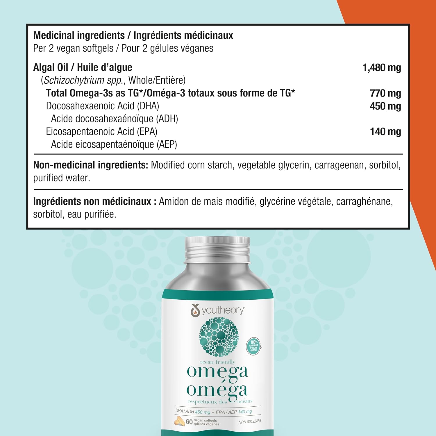 Detalle de Youtheory Ocean Friendly Omega-3 Vegan Softgels, Algae Oil, 60 Count