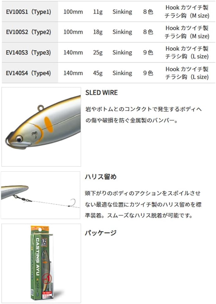 Detalle de パームス エスケードバイブ140S Type4 EV140S4 45g 雌鮎カラーの鮎用バイブレーションルアー