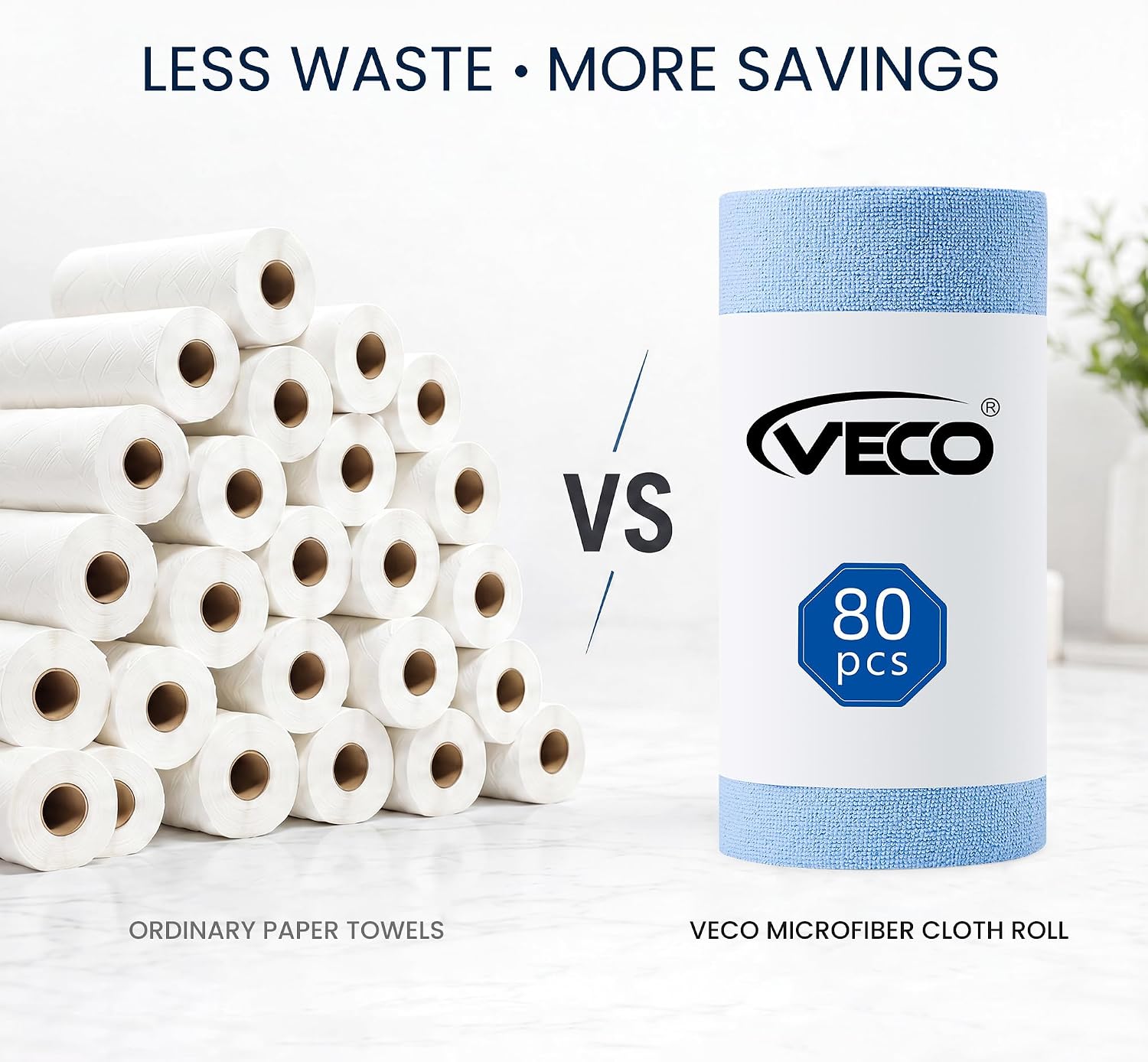 Thumbnail 1 de Veco 80pcs-blue Microfiber Cleaning Cloth Roll, 12 x 12-Inch, Reusable