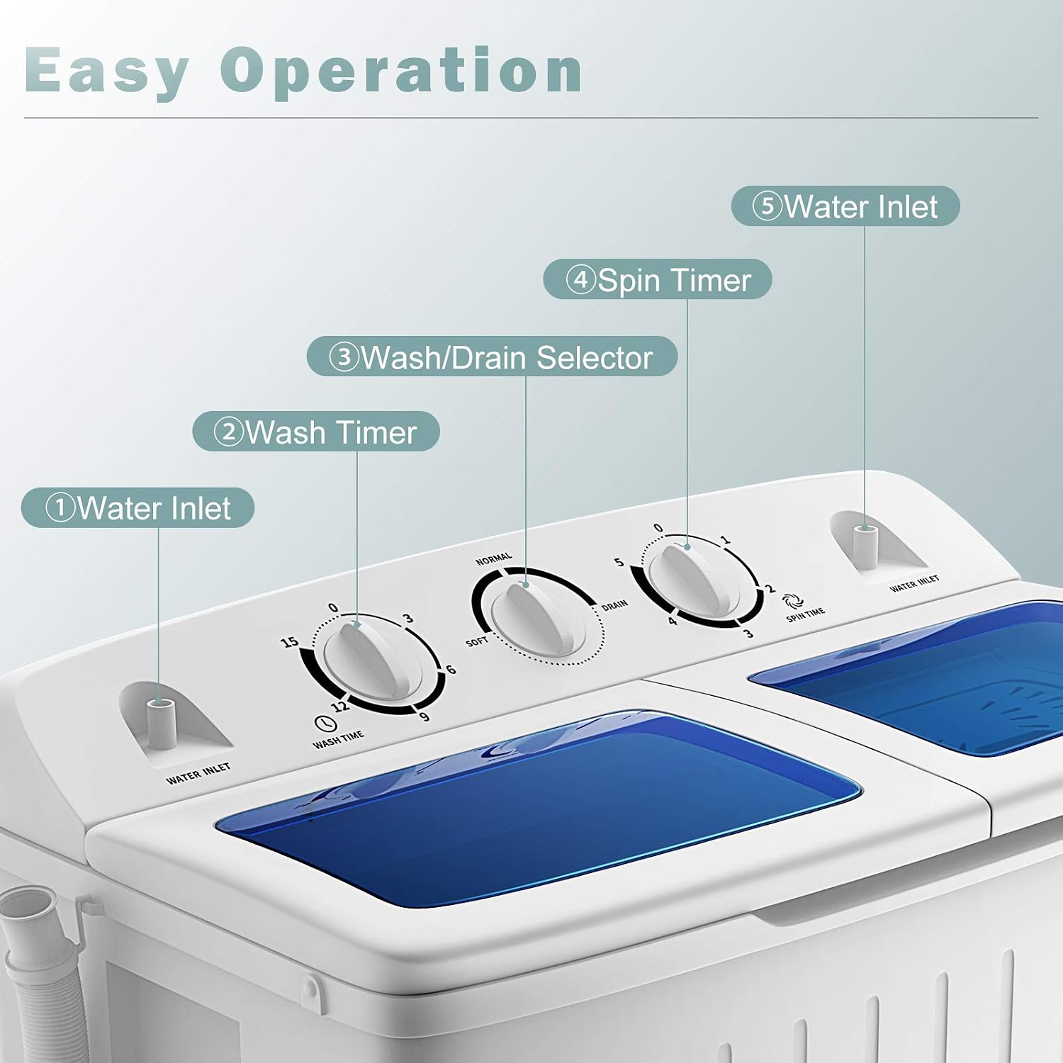 Detalle 2 de COSTWAY 24961-CYPE Portable Twin-Tub Washing Machine, 12-lb Washer, 8-lb Spinner