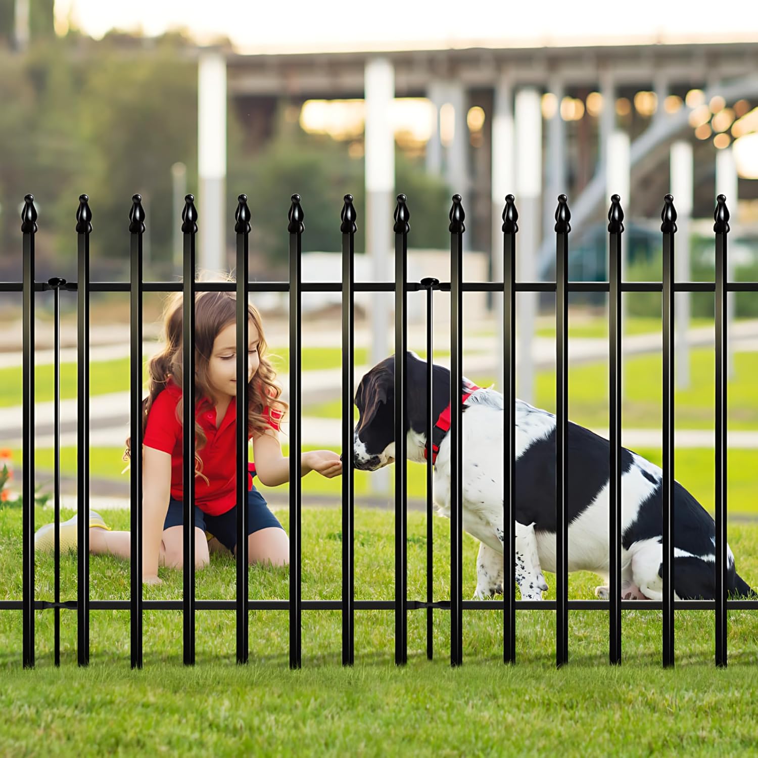 Thumbnail 3 de Thealyn decorative metal garden fence set – 81cm high, 5 panels, 3m total length, no-dig border dog fence (black)