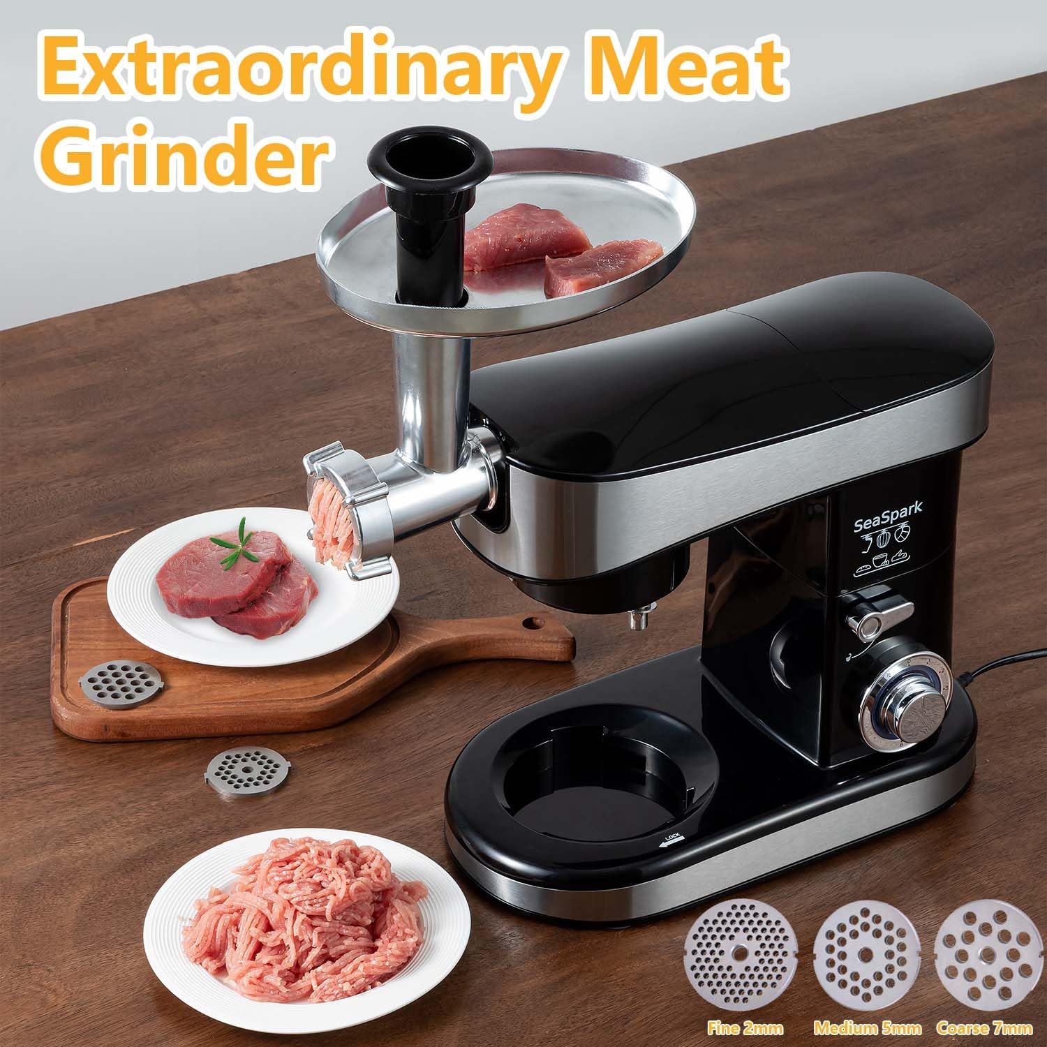Thumbnail 5 de SeaSpark Multifunctional 6-in-1 Stand Mixer (6.3Qt Tilt-Head) with Stainless Steel Bowl, Meat Grinder & Juice Blender, Black (SC-213C)