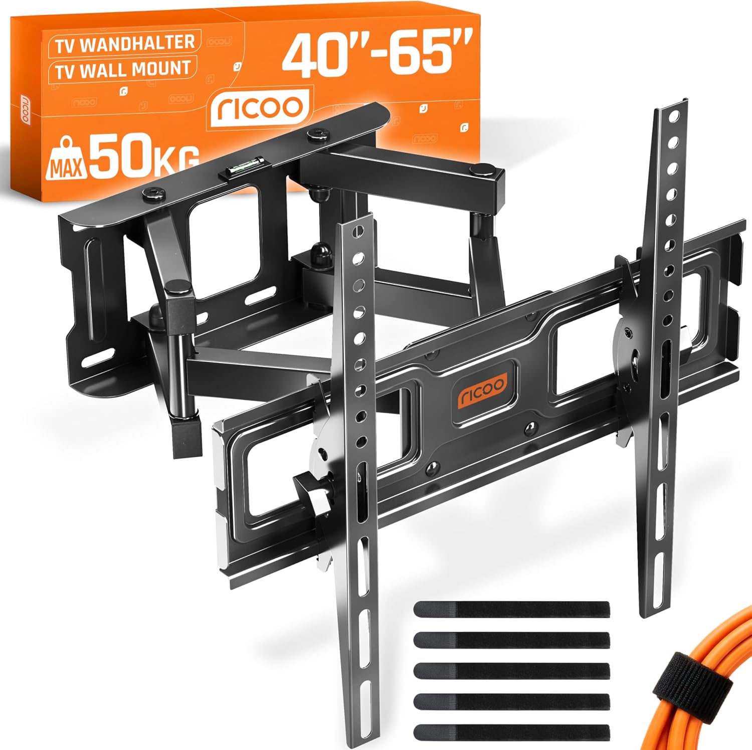 Detalle de RICOO S6244 Support mural TV universel 40–65 pouces, VESA 200x200 à 400x400, orientable et inclinable
