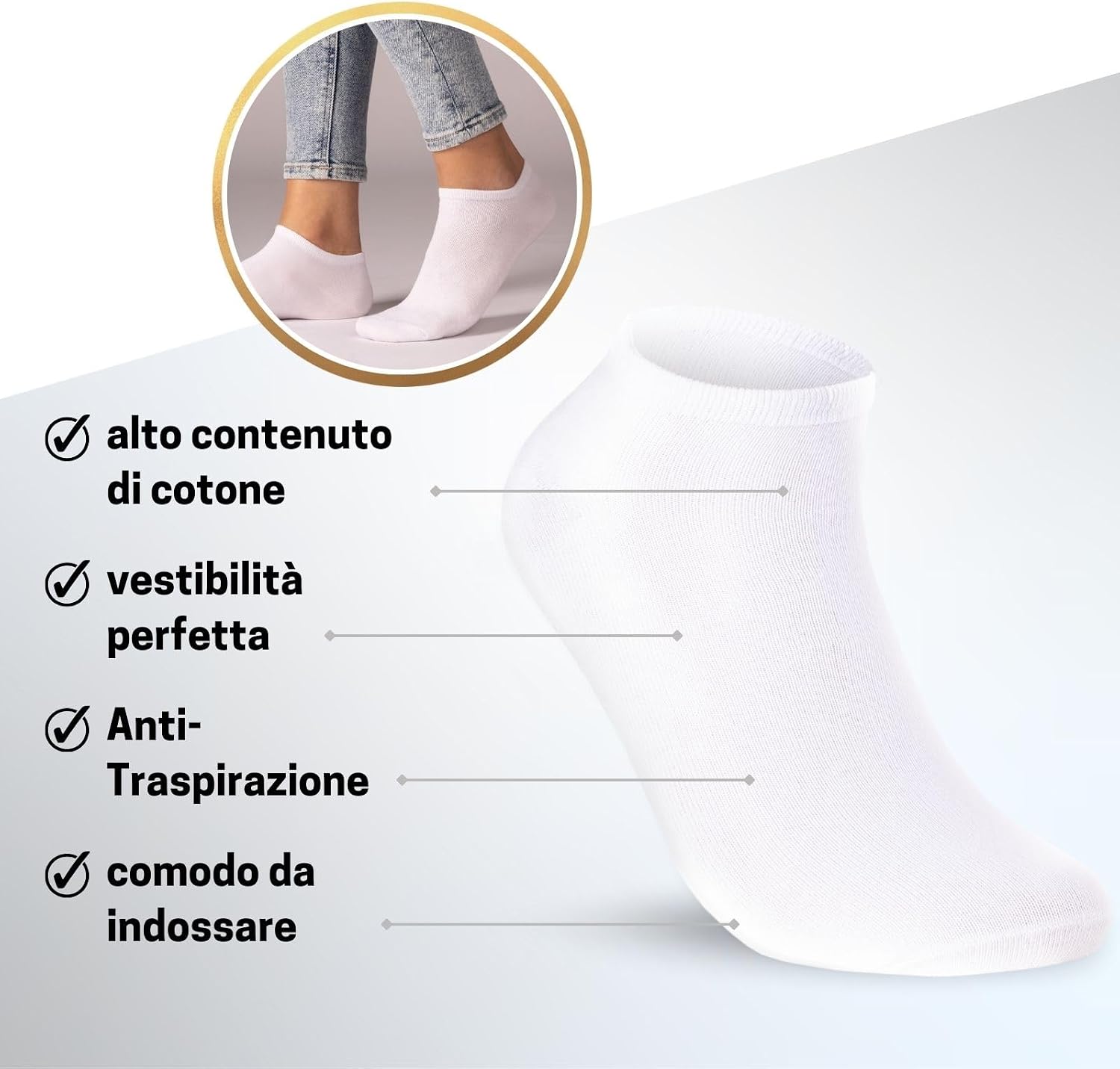 Detalle de sockenkauf24 – 10 Paia Calzini Corti Uomo Donna, cotone traspiranti
