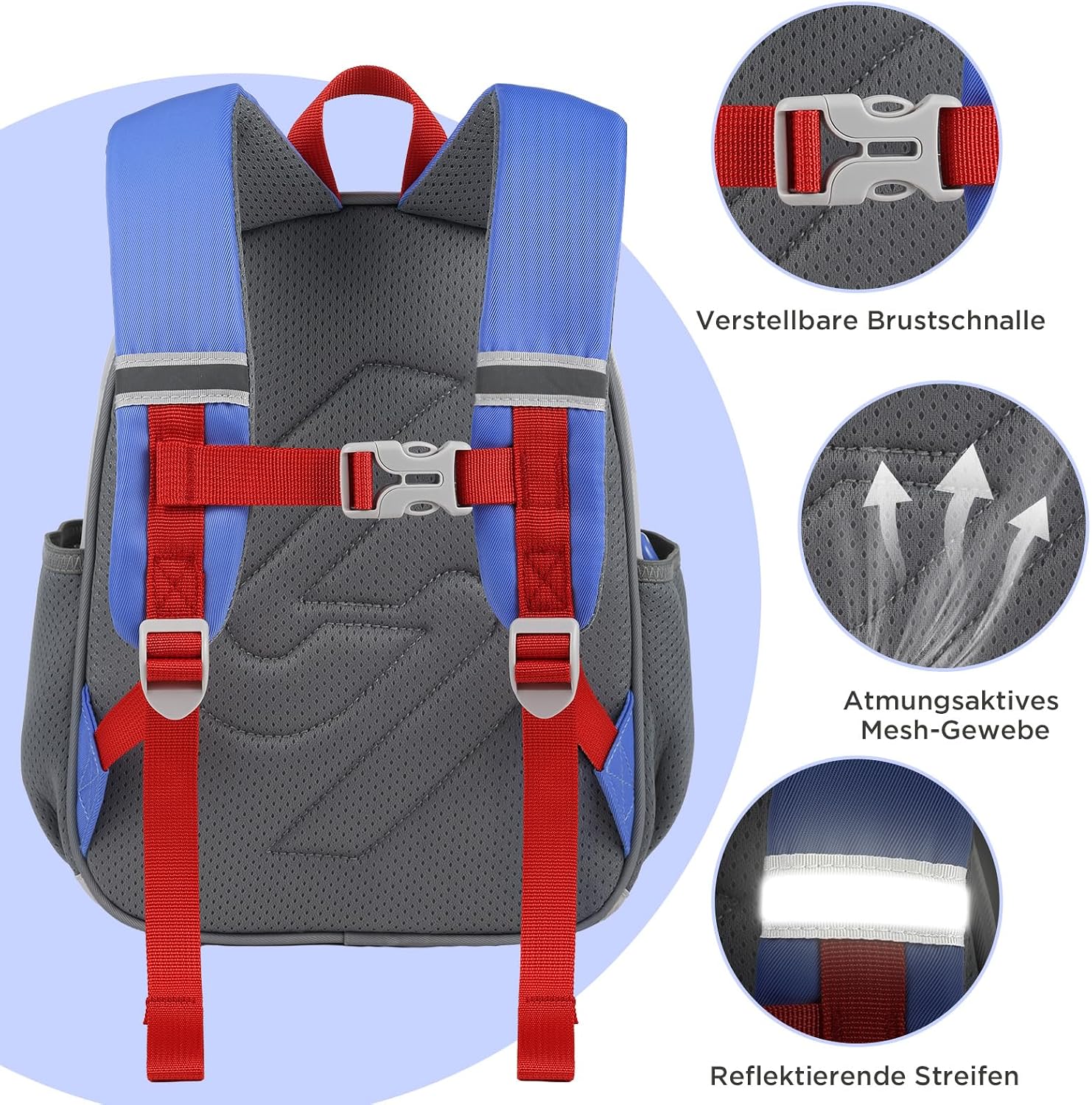 Thumbnail 2 de GAGAKU Kinderrucksack Hai – Spritzwassergeschützt, verstellbar, 11,2 L, Reflektoren, 25x15x30 cm